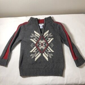 GreenDog Toddler Boys Red/ Gray 3/4 Zip up Sweater Size 18 Months